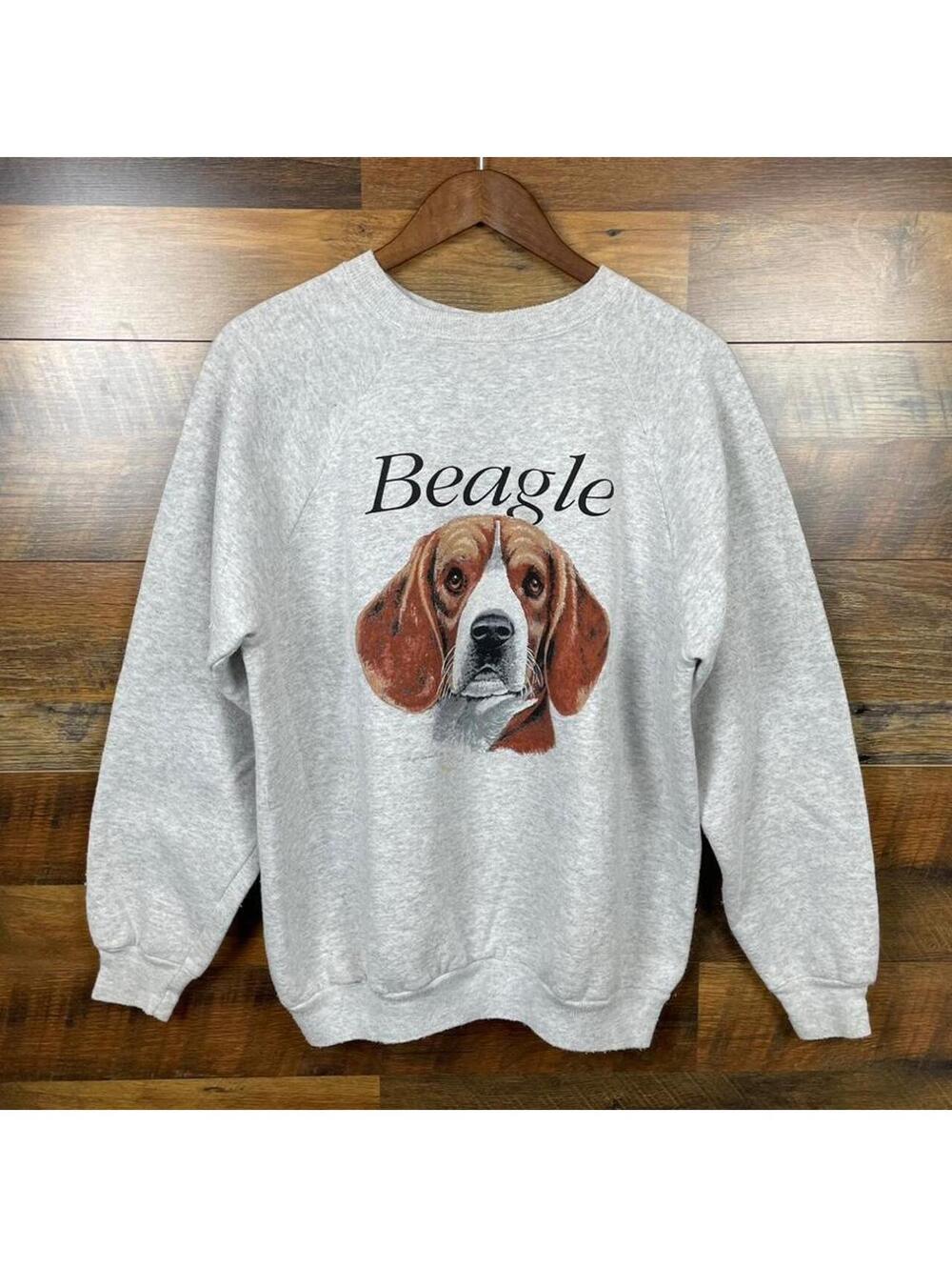 Vintage 90s Beagle Dog Graphic Sweatshirt Pullover Size Large